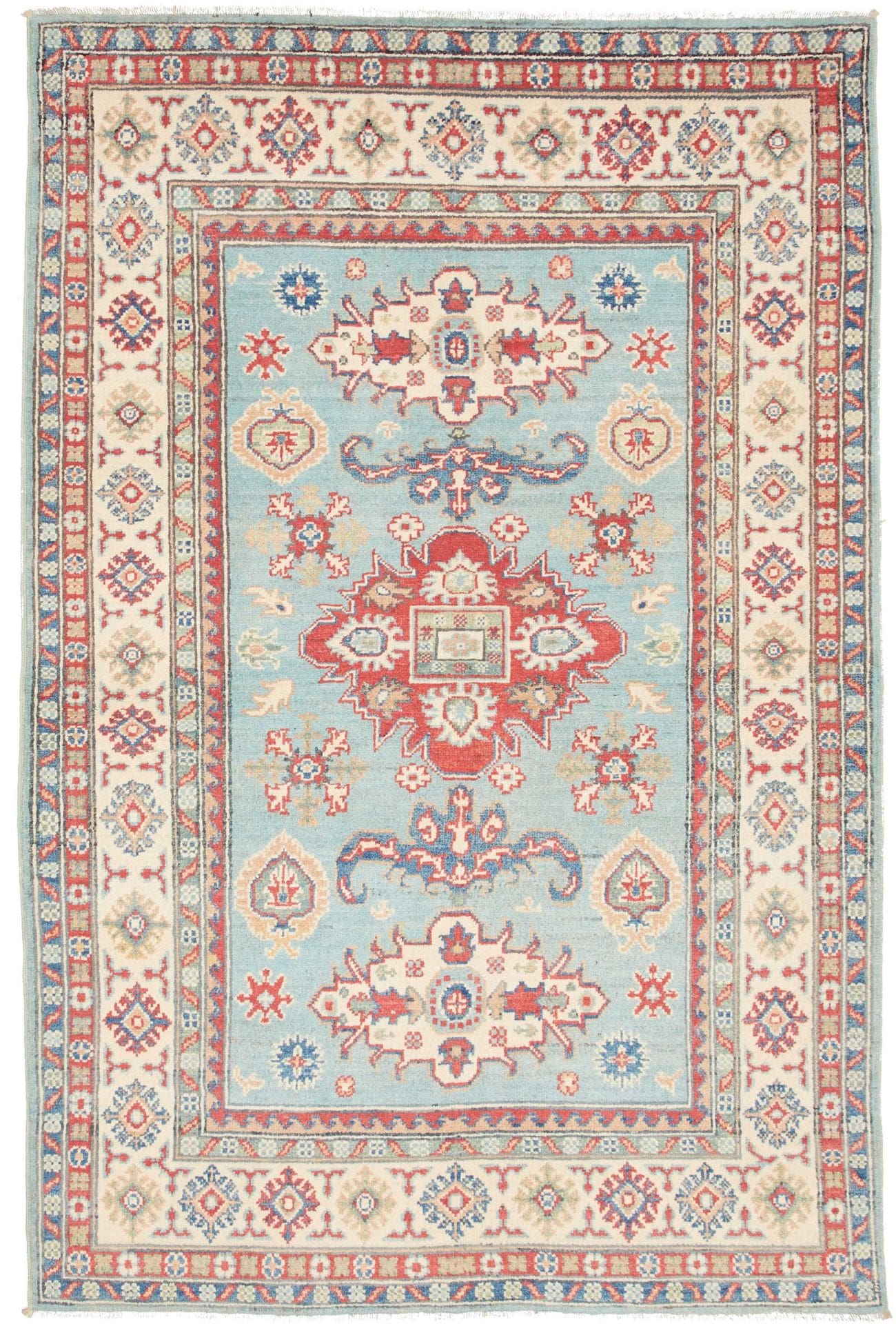 Kazak Teppich 124 x 186 cm – Handgeknüpft, geometrische Muster, Wolle