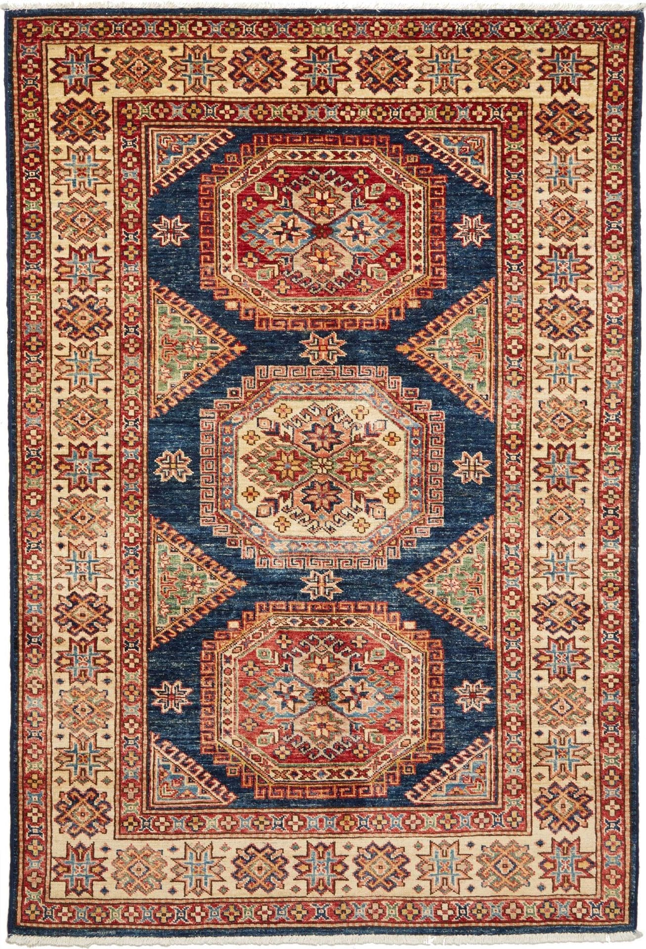 Kazak Teppich 126 x 181 cm - Handgeknüpft, geometrische Muster