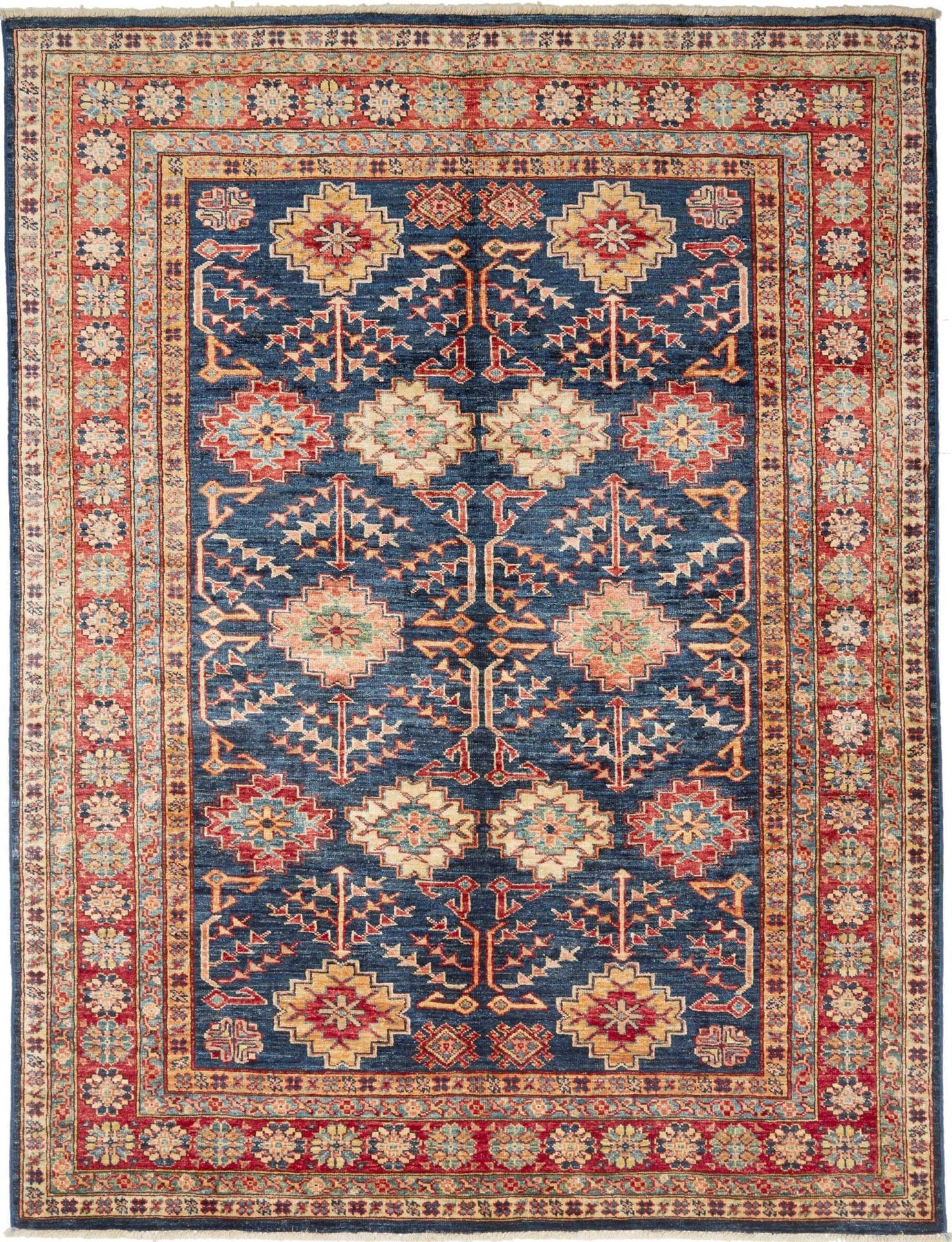 Kazak Teppich 156 x 198cm mit geometrischen Mustern, handgeknüpft