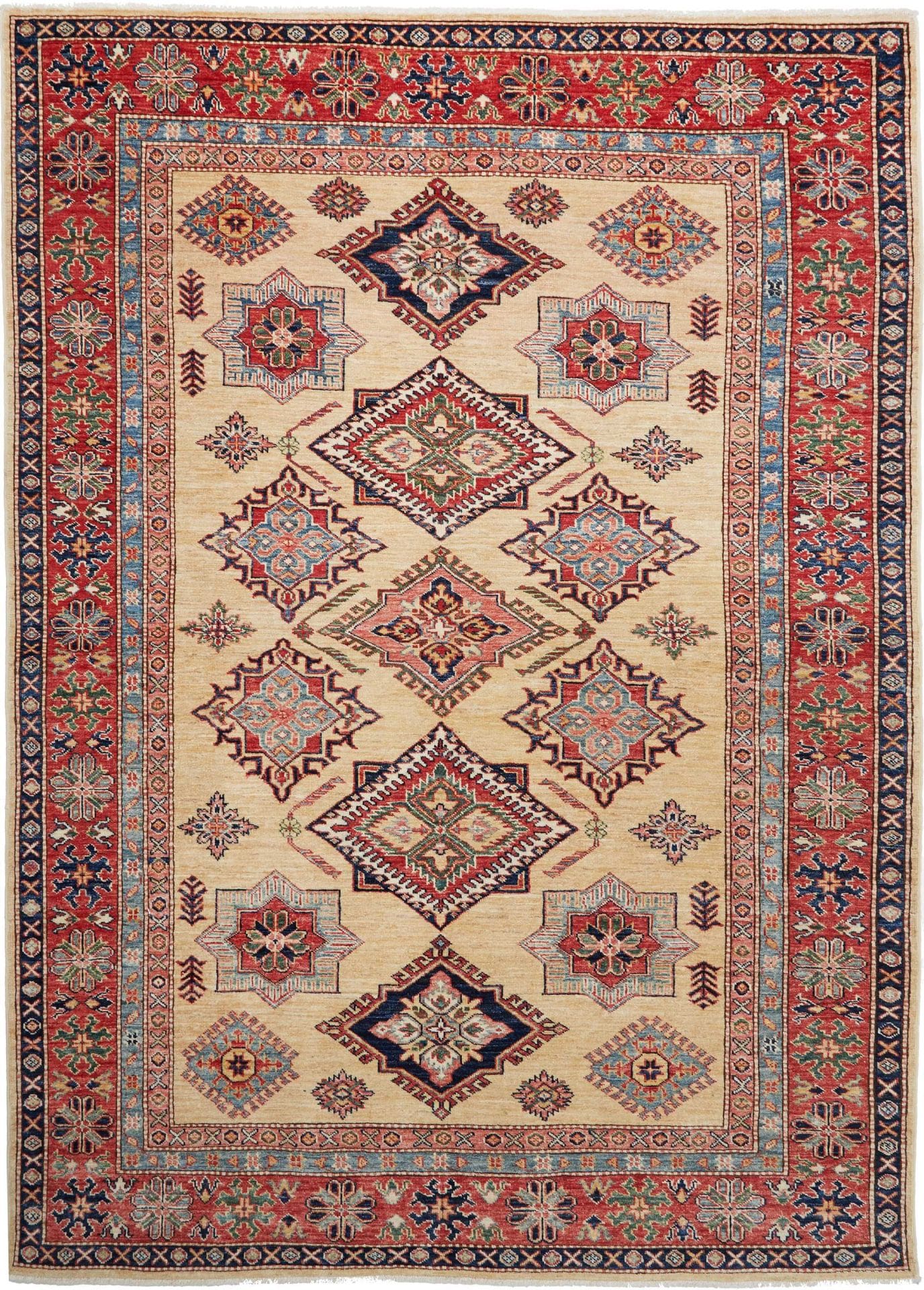 Kazak Teppich 171 x 233 cm, handgeknüpft, geometrisches Muster