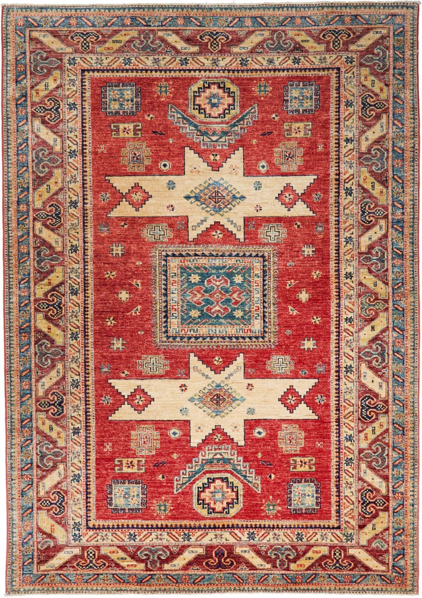 Kazak Teppich 175 x 241cm, geometrische Muster, handgeknüpft