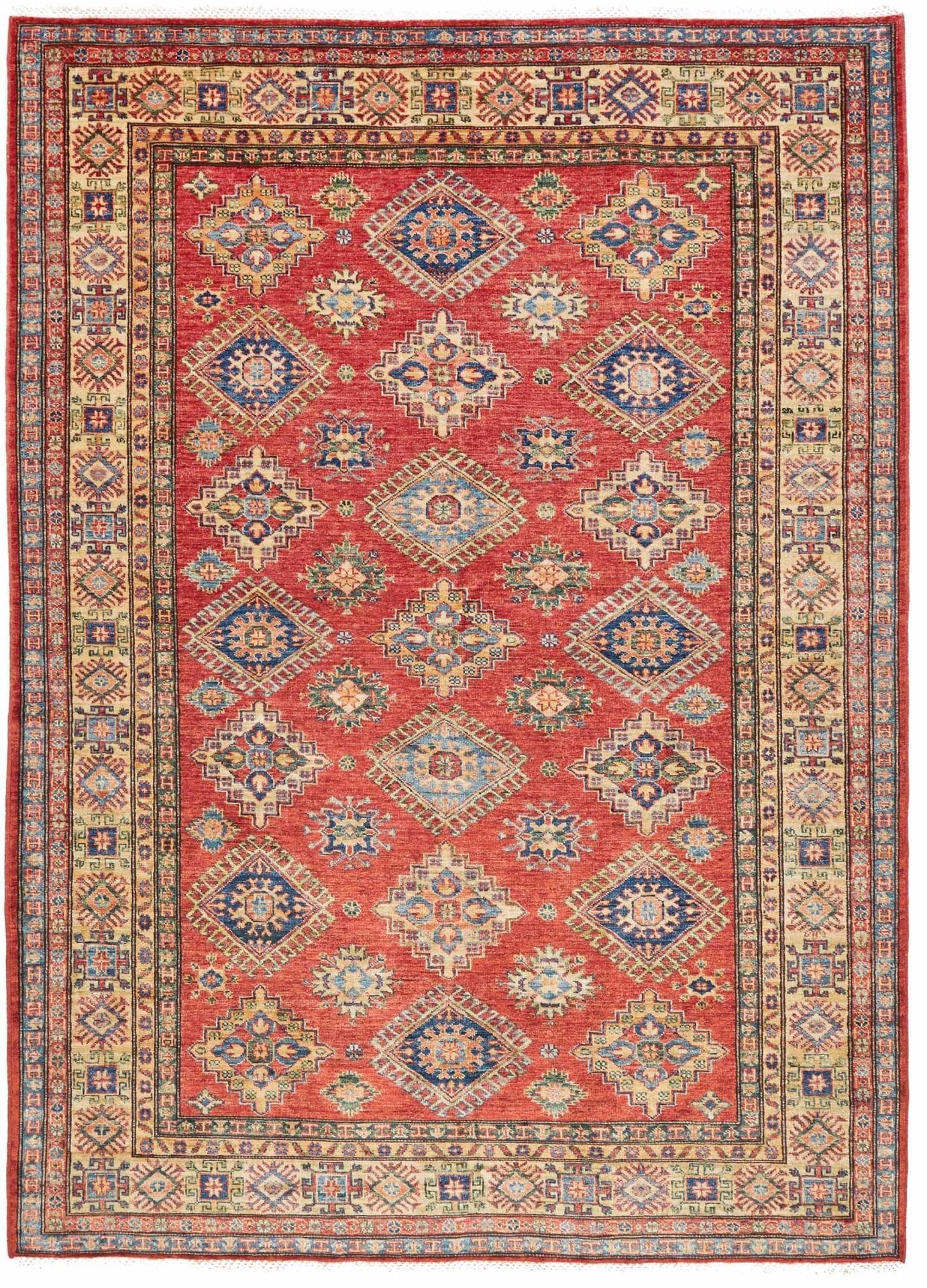 Kazak Teppich 175 x 242cm, geometrische Muster, handgeknüpft