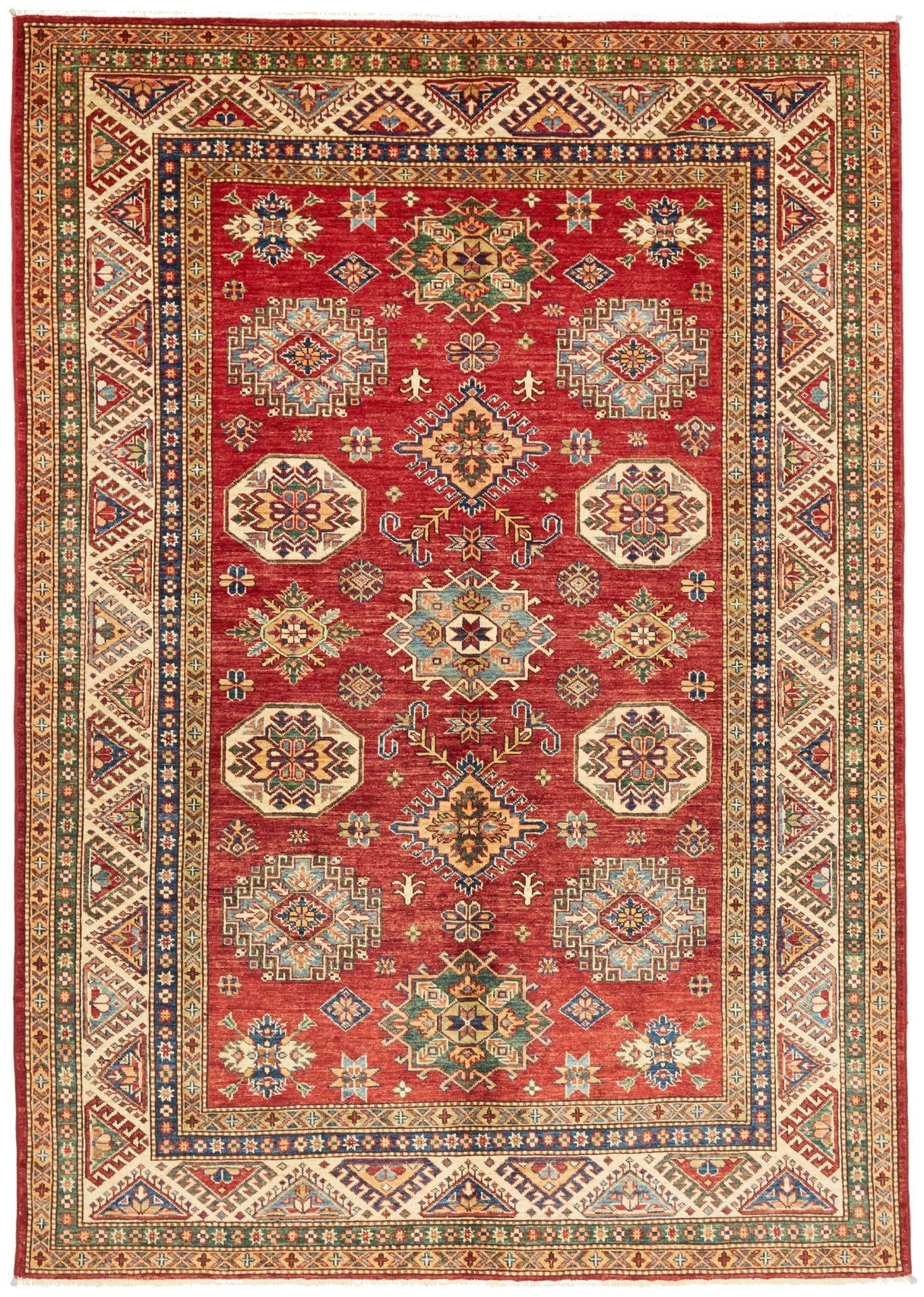 Kazak Teppich 180 x 248cm, geometrisches Muster, handgeknüpft