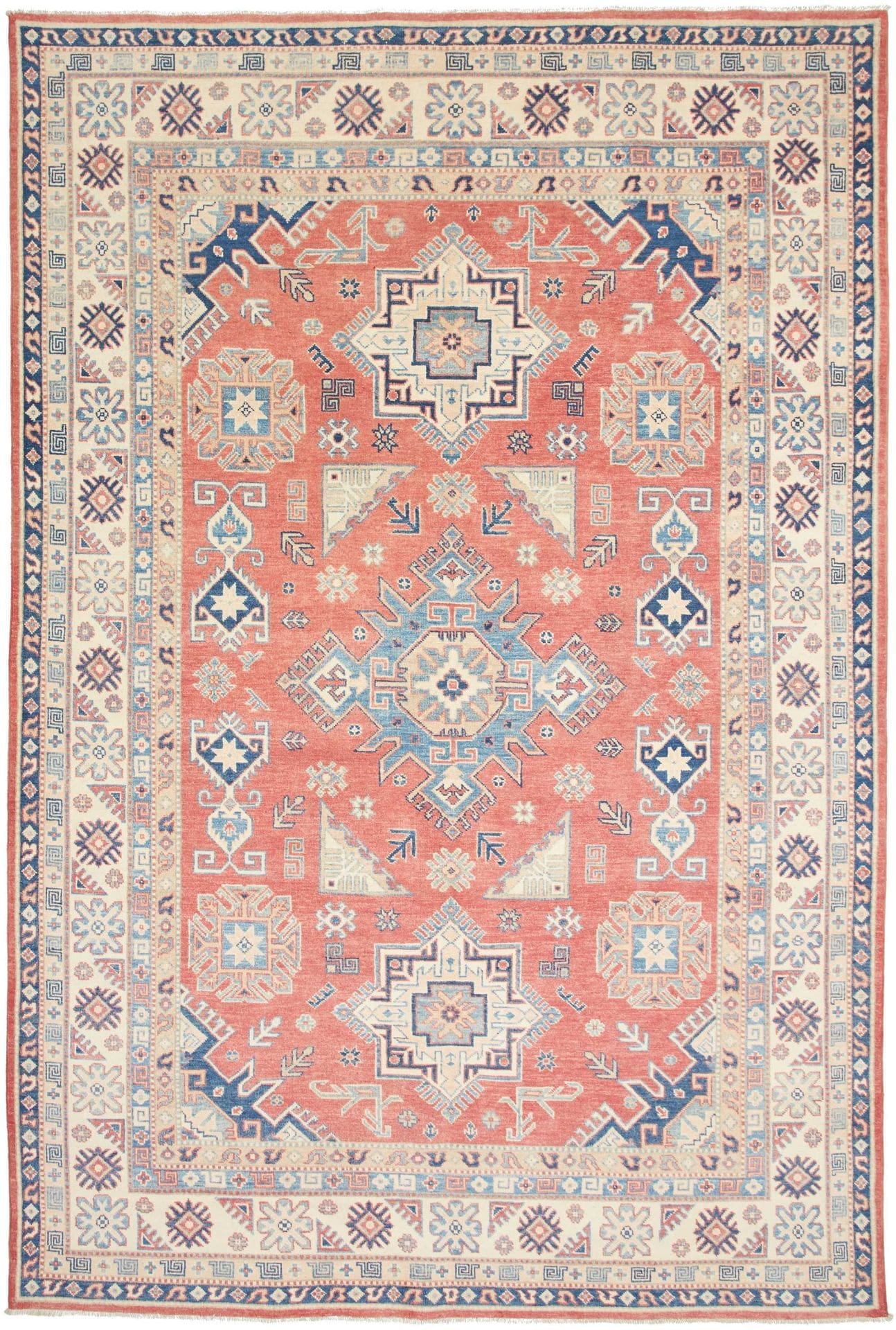 Kazak Teppich 194 x 290cm, geometrische Muster, handgeknüpft