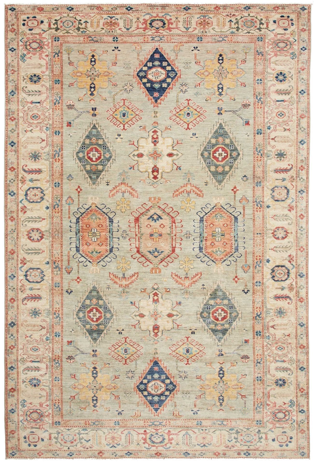 Kazak Teppich 203x303cm, geometrisches Muster, handgeknüpft