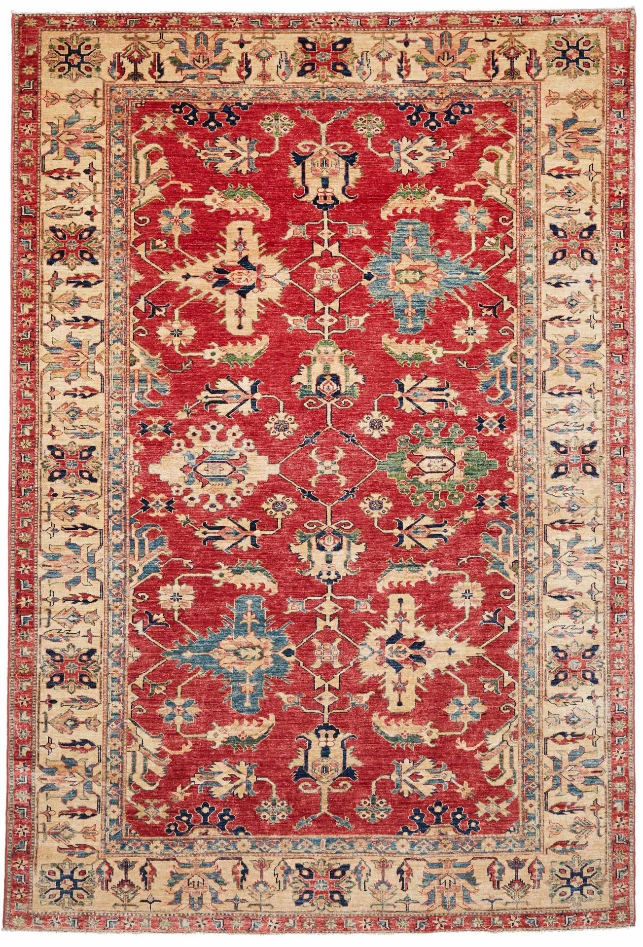 Kazak Teppich 207 x 299 cm mit geometrischen Mustern, handgeknüpft