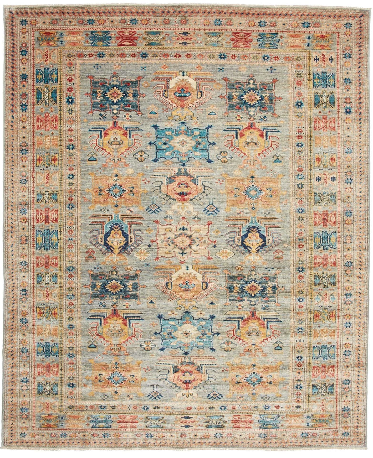 Kazak Teppich 210 x 249cm, geometrische Muster, handgeknüpft