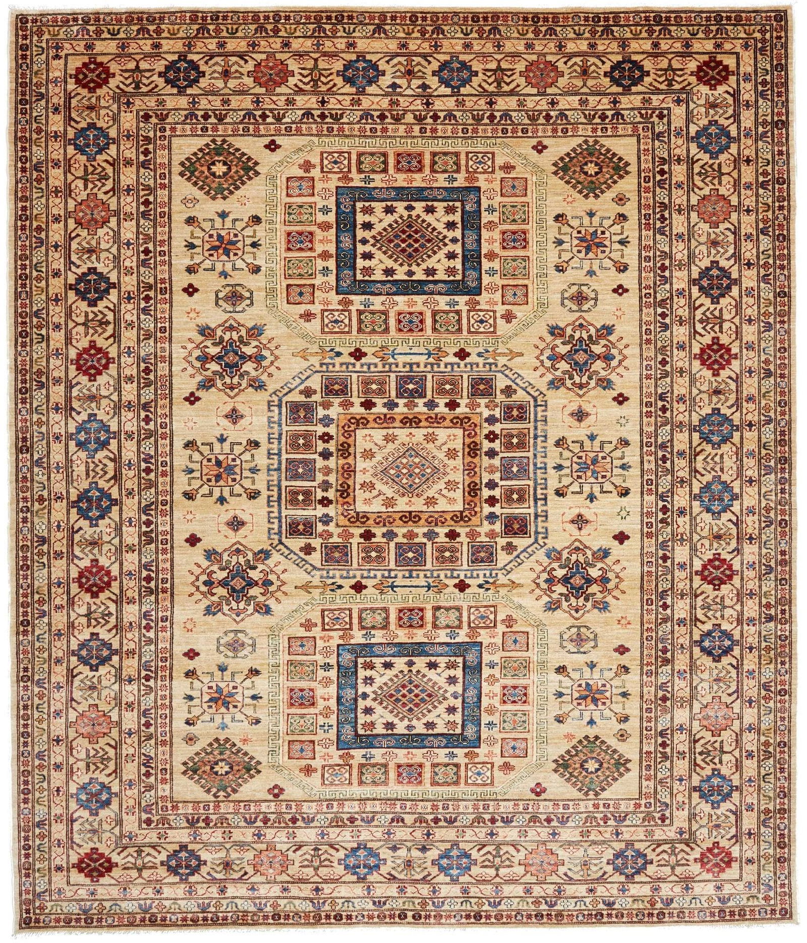 Kazak Teppich 264 x 304 cm, geometrisches Muster, handgeknüpft