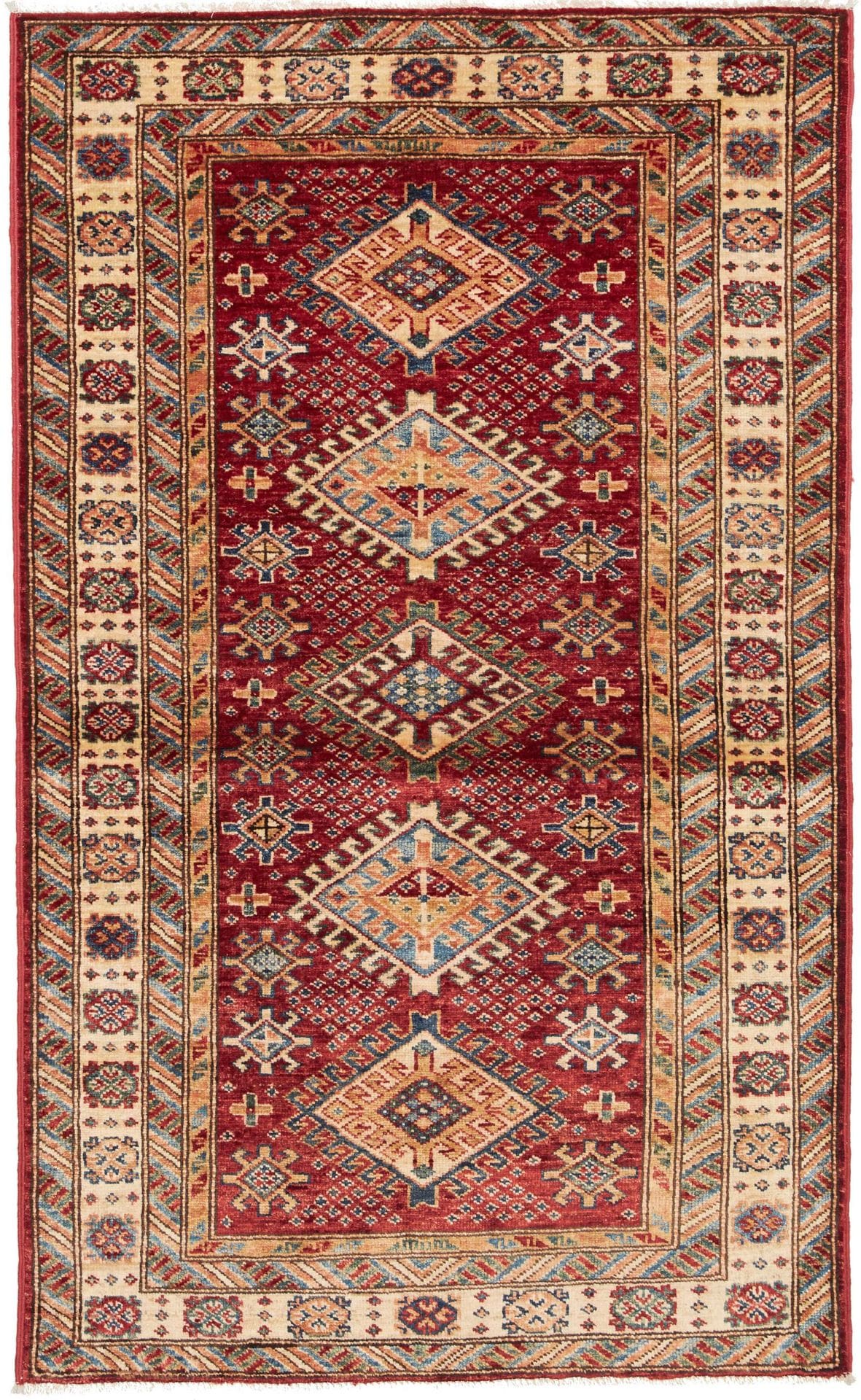 Kazak Teppich 95 x 152 cm, geometrisches Muster, handgeknüpft