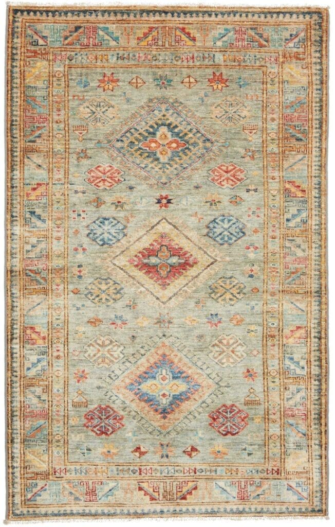 Kazak Teppich 99 x 153cm, geometrisches Muster, handgeknüpft