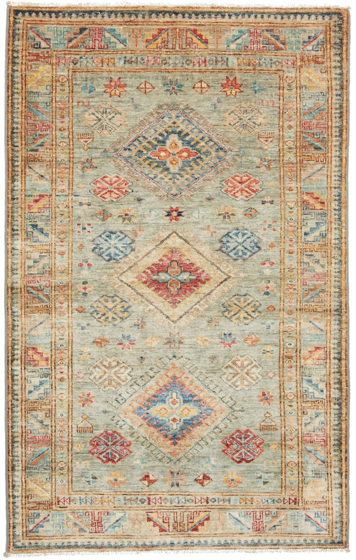 Kazak Teppich 99 x 153cm, geometrisches Muster, handgeknüpft