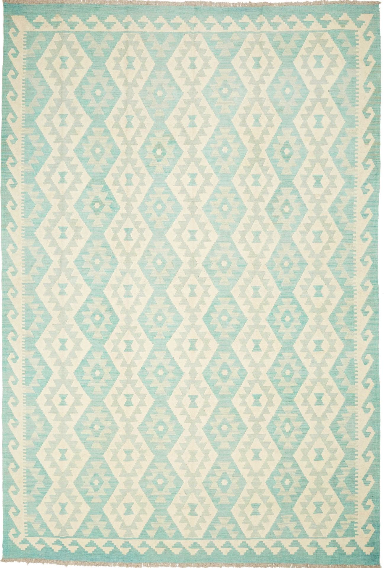 Kelim Teppich 204x297 cm rustikal handgewebt, Schurwolle, bunt