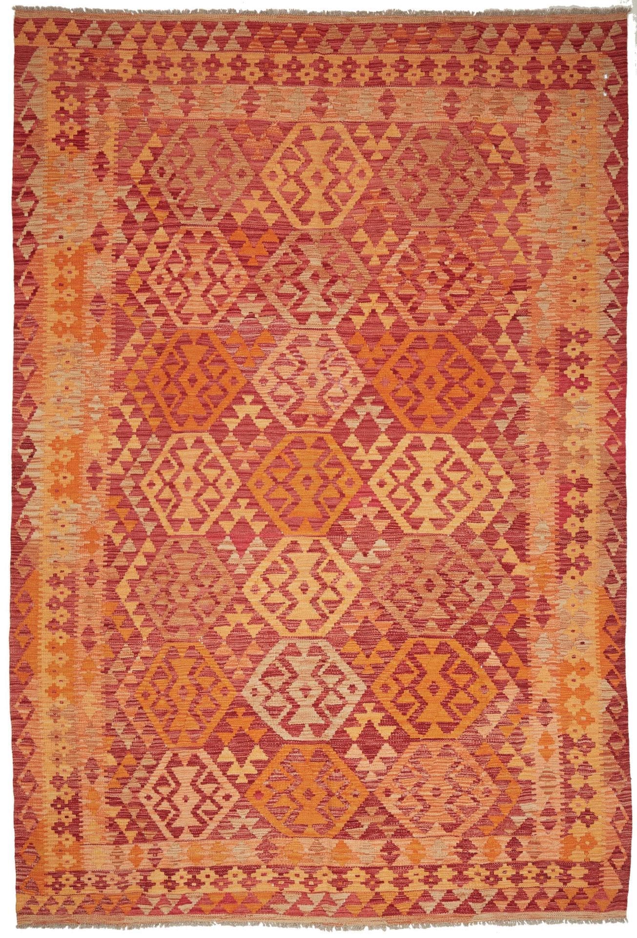 Kelim Teppich 209 x 297cm, handgewebt, rustikales Flair, Wolle