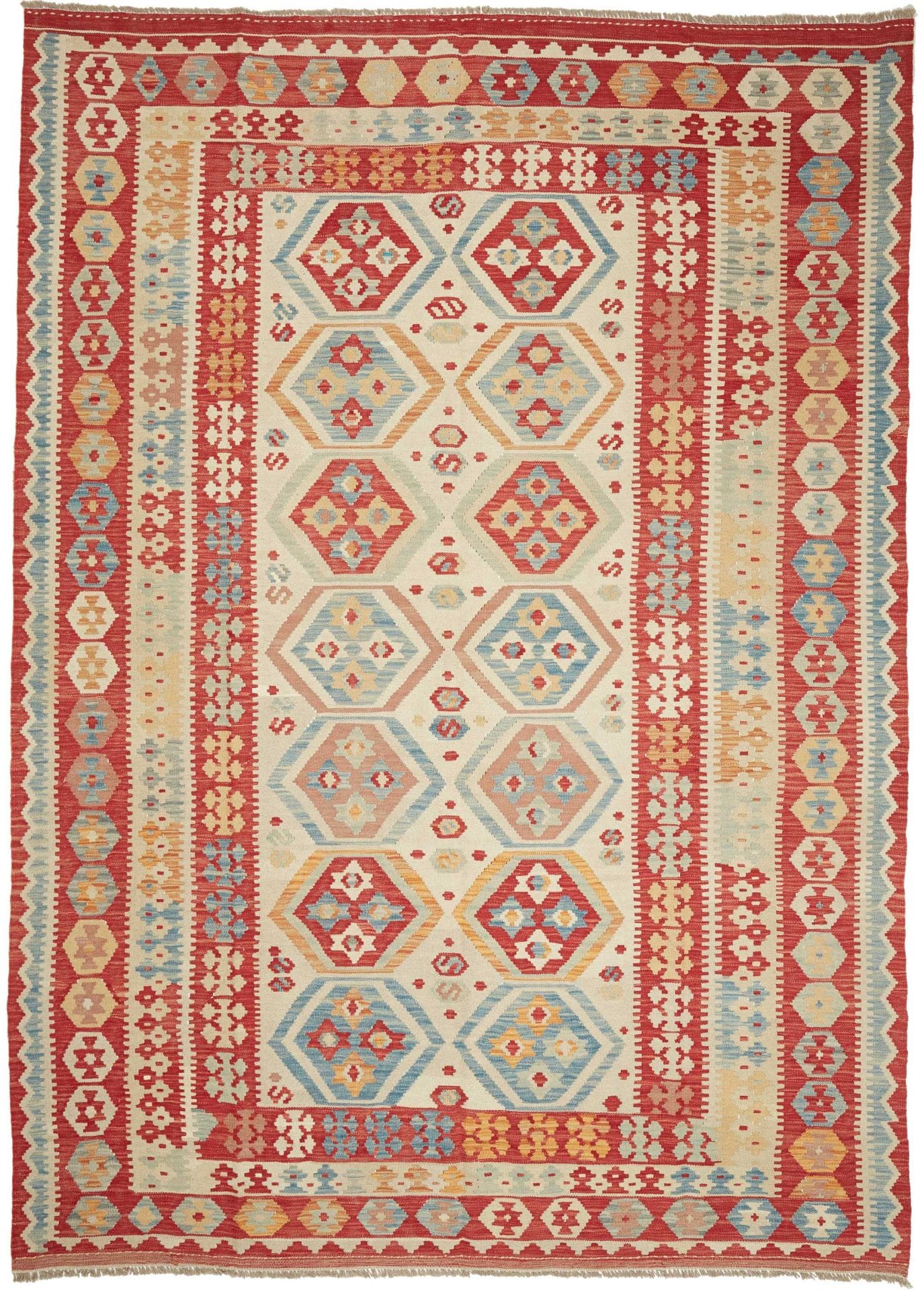 Kelim Teppich 213 x 293 cm, handgewebt, rustikales Flair, Wolle