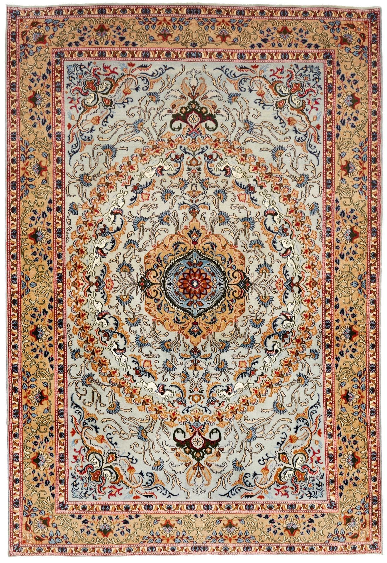 Moud Teppich 201 x 295 cm, floral, Schurwolle, handgeknüpft, Perserteppich