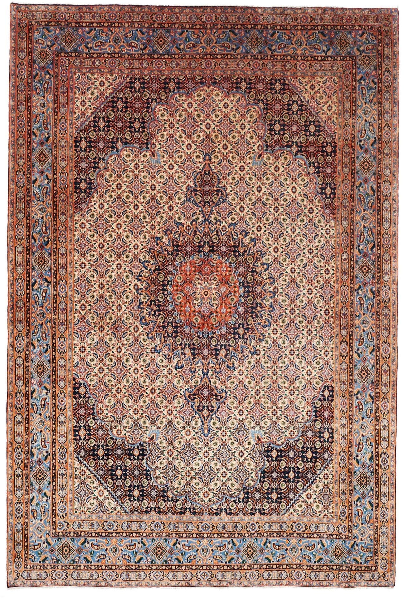 Moud Teppich 210 x 303cm floral, Schurwolle, handgeknüpft, Perserteppich