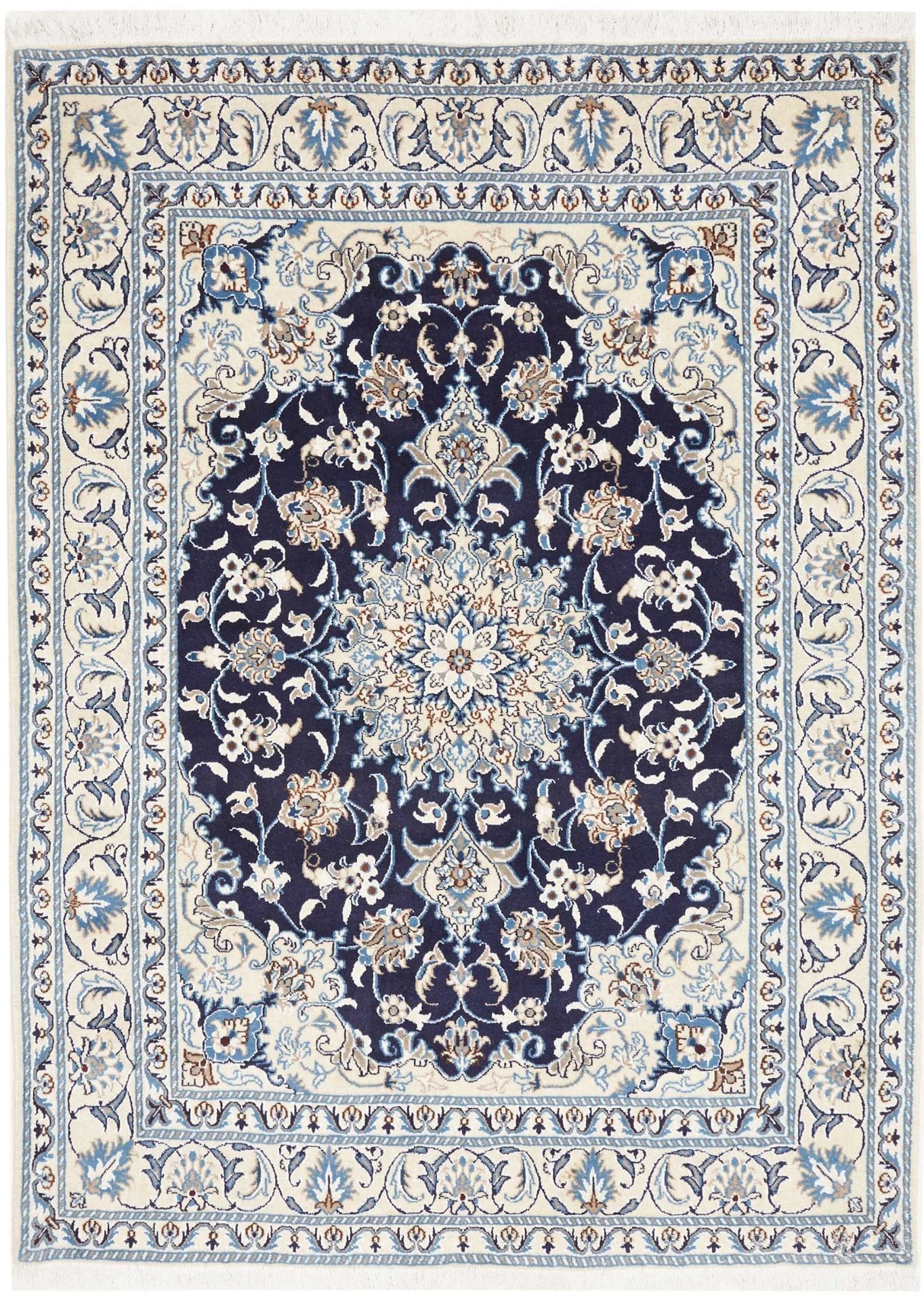 Nain Teppich 150 x 200cm, florales Muster, handgeknüpft, Perserteppich