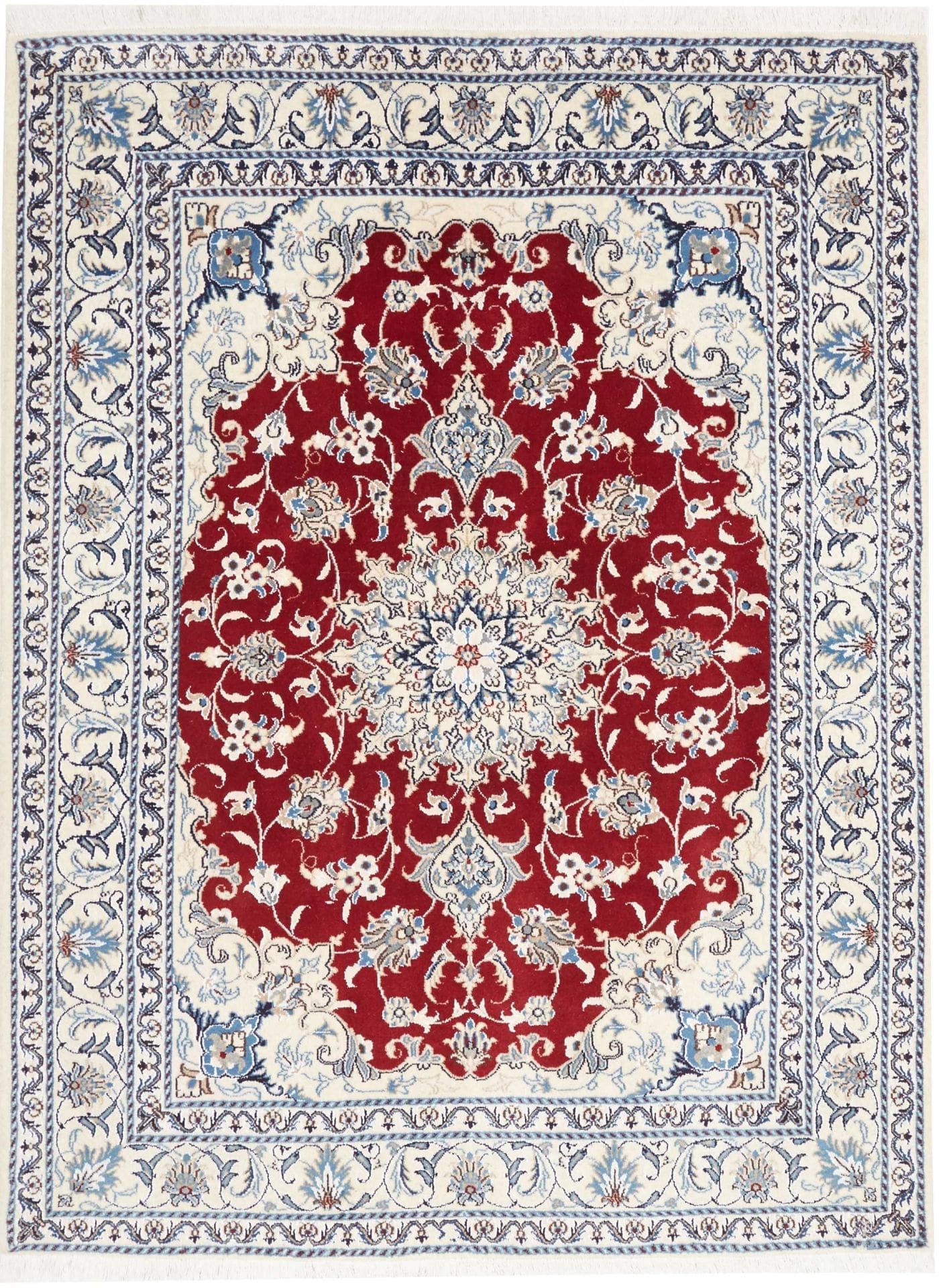 Nain Teppich 151 x 200 cm, florales Muster, handgeknüpft, Perserteppich