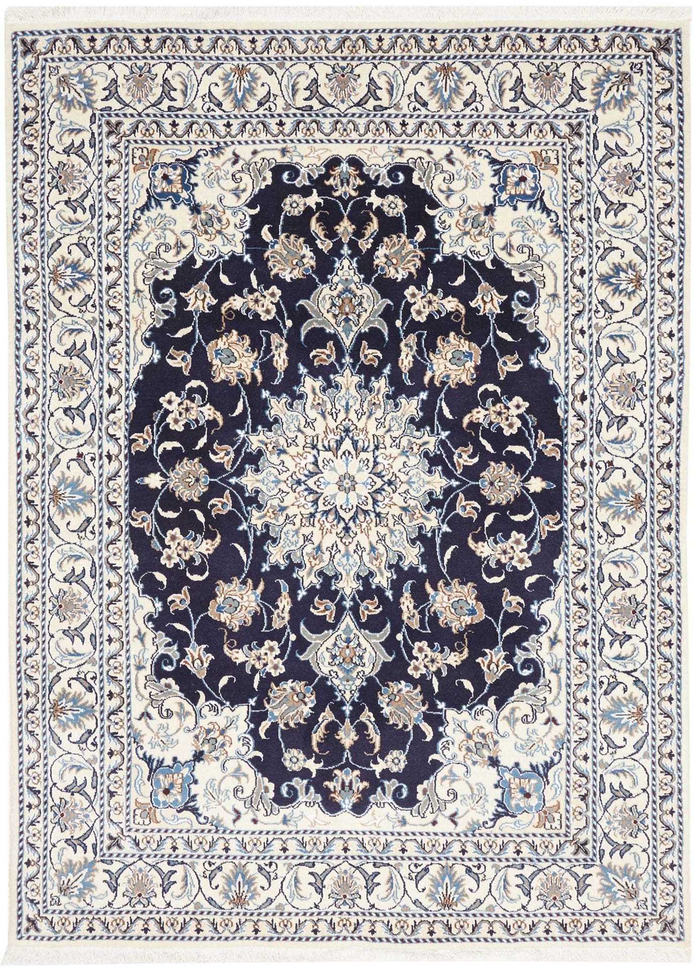 Nain Teppich 153 x 210 cm, florales Design, handgeknüpft, Perserteppich