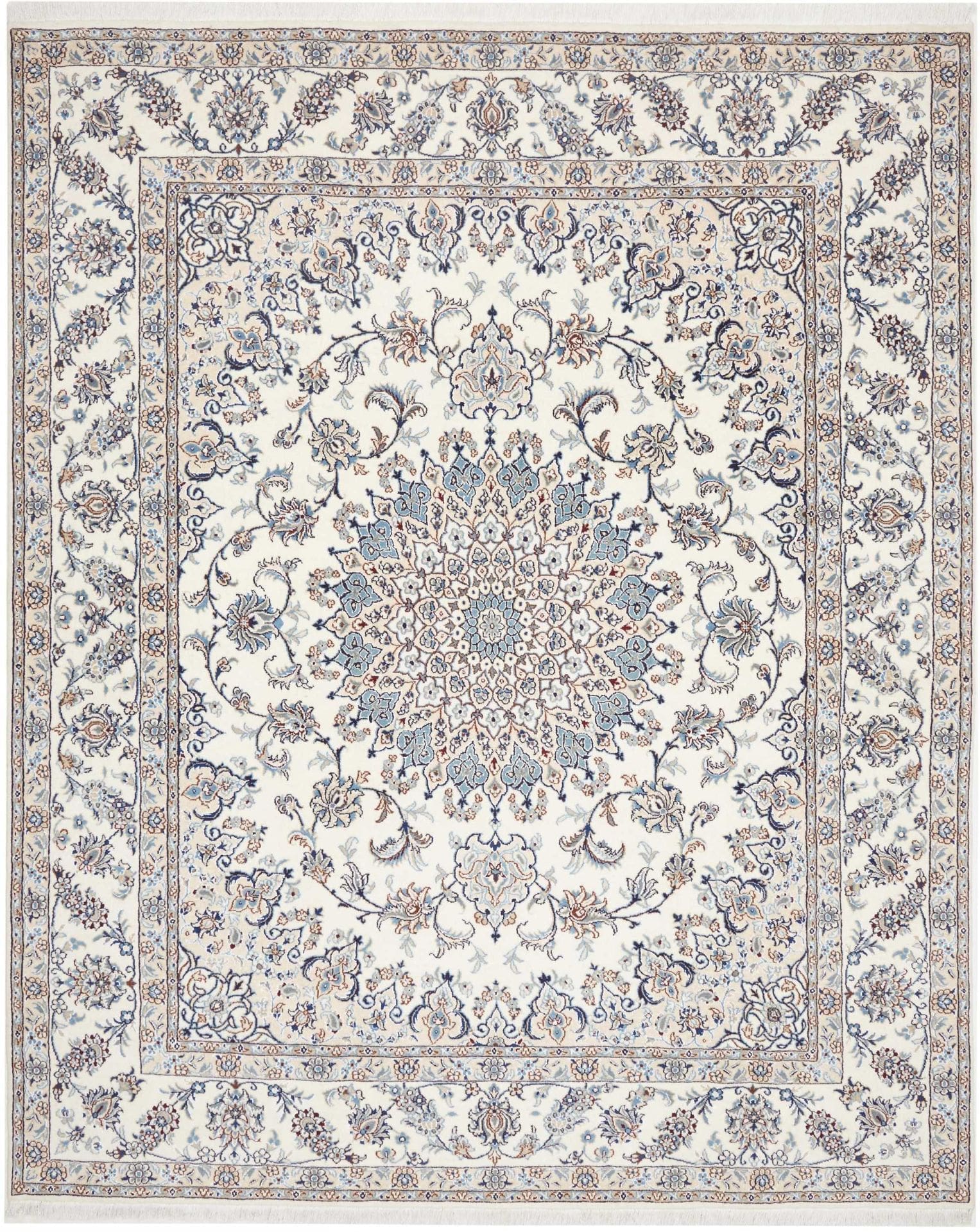 Nain Teppich 242 x 296 cm, florale Muster, handgeknüpft, Perserteppich