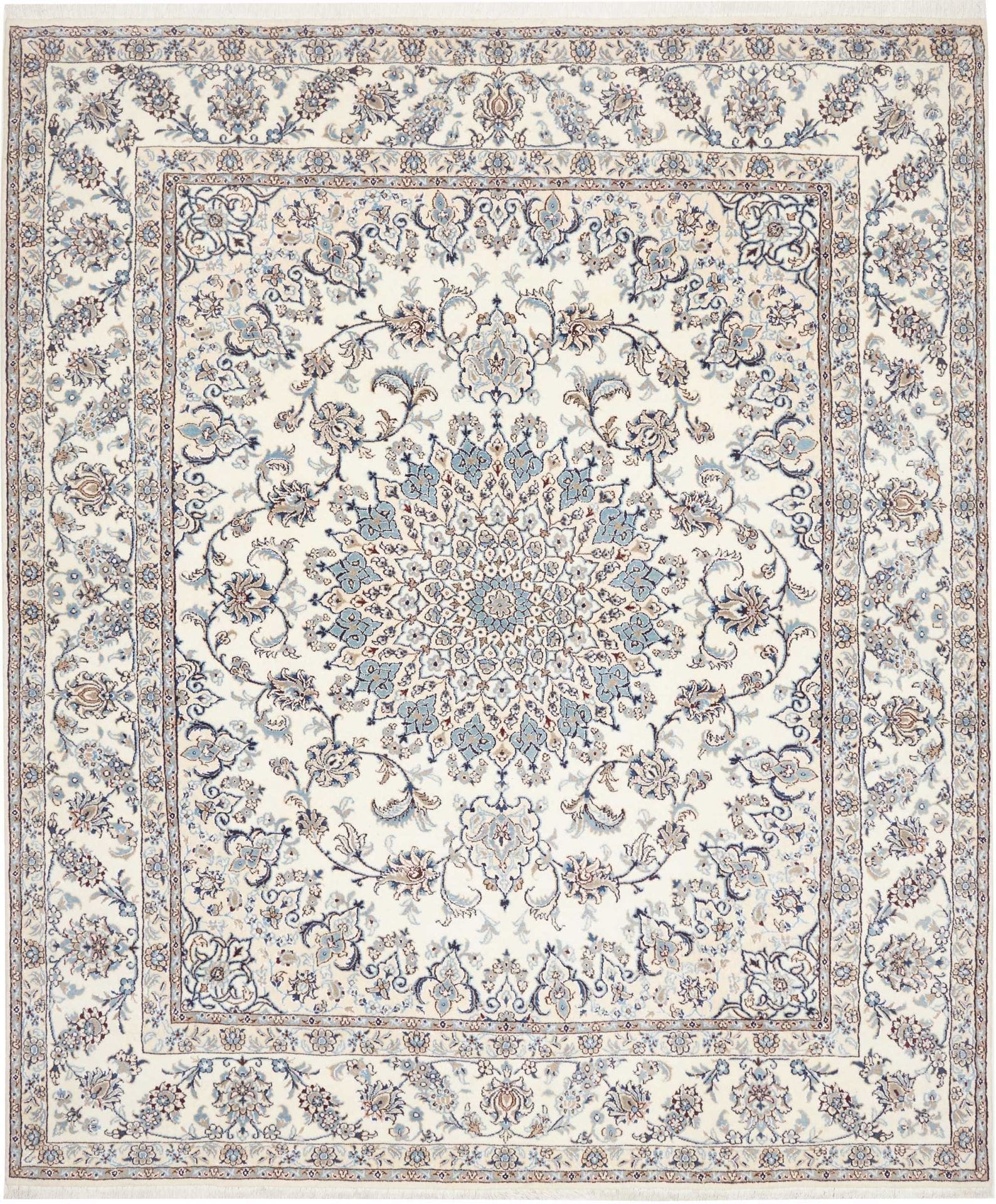 Nain Teppich 248 x 295 cm, florales Muster, handgeknüpft, Perserteppich