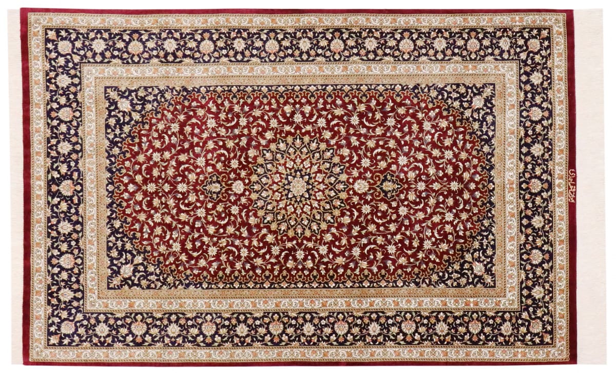 Orientteppich Ghom 147x98 cm Rot, Seide, Naturfarben, handgeknüpft