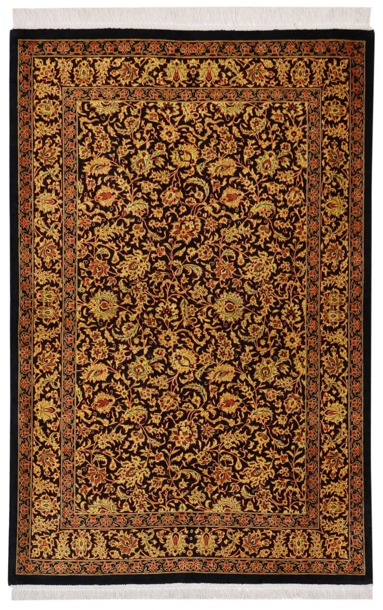 Orientteppich Ghom 148x96 cm Schwarz & Gold, handgeknüpft