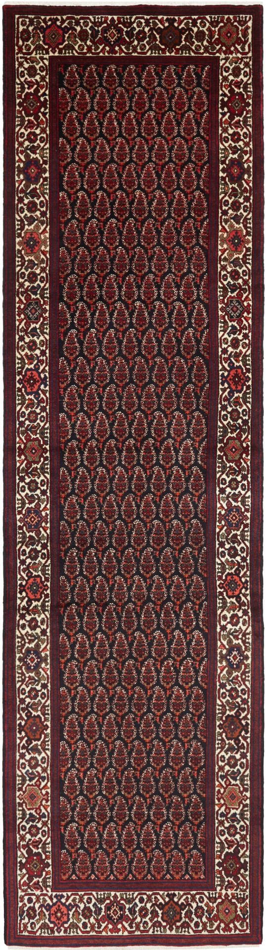 Orientteppich Hamadan 117 x 420 cm, Schurwolle, geometrisches Muster, handgeknüpft