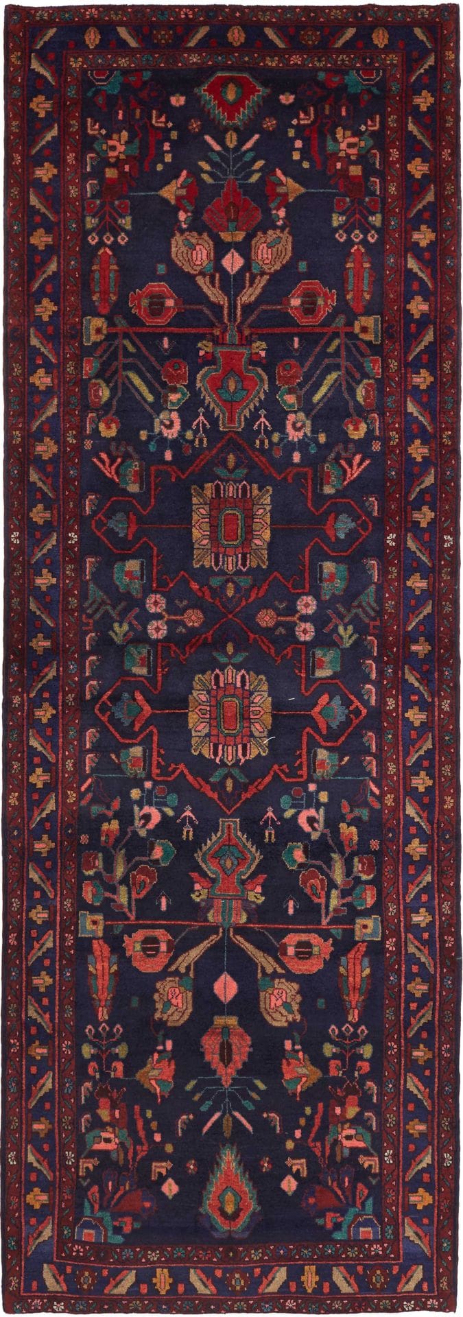 Orientteppich Hamadan 123 x 345 cm, Herati-Muster, handgeknüpft