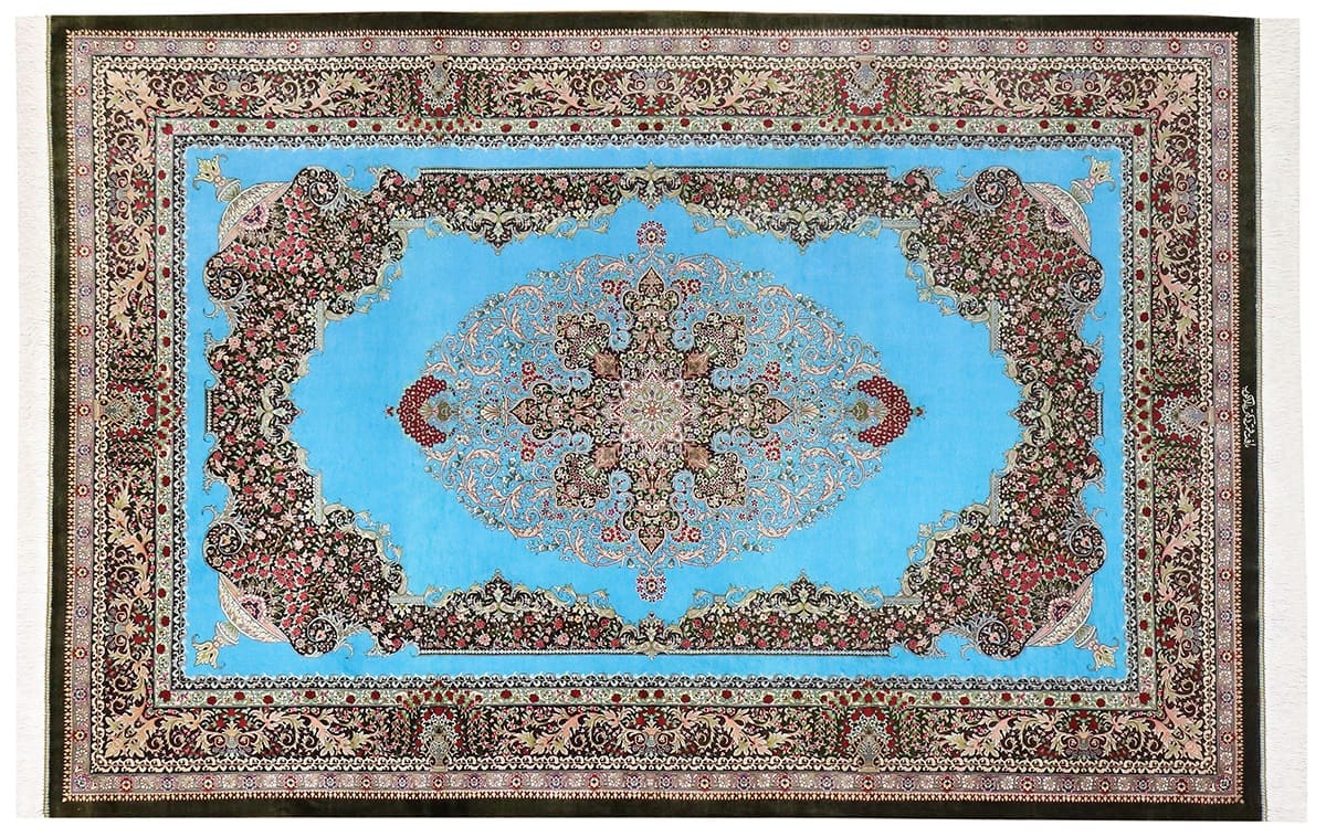 Orientteppich Seidenteppich Ghom 202x136 cm Blau, handgeknüpft