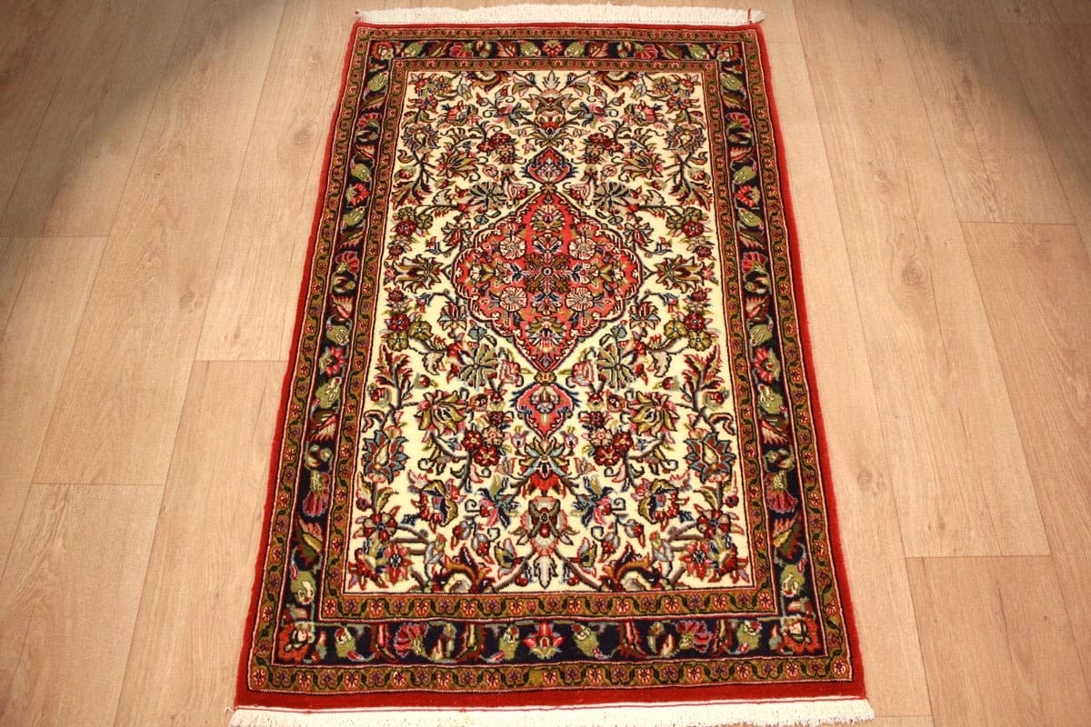 Perser Teppich Ghom 124x78 cm Beige, harmonische Farben, handgeknüpft