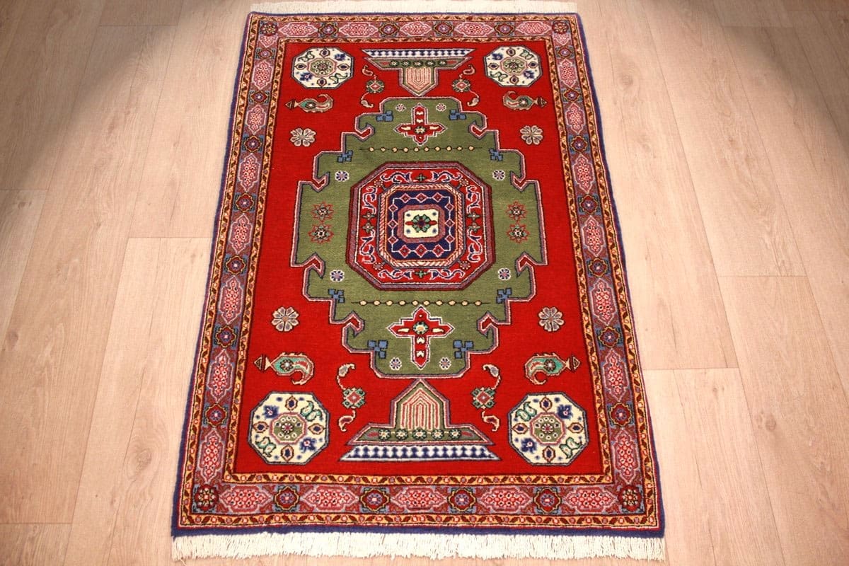 Perser Teppich Ghom 126x84 cm Rot, Wolle, handgeknüpft