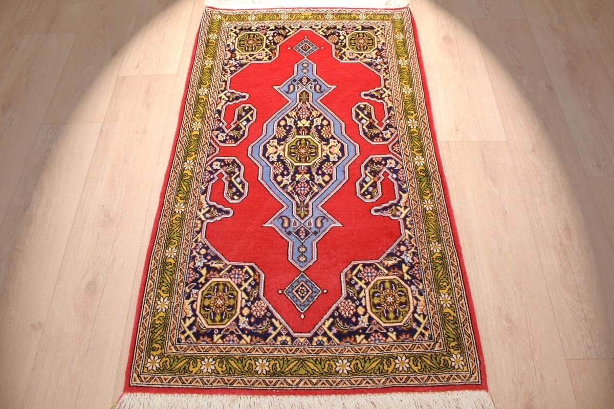 Perser Teppich Ghom 134x76 cm Rot, Wollteppich, handgeknüpft