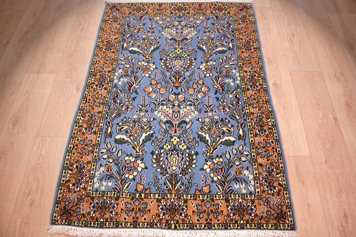 Perser Teppich Ghom 157x106 cm Blau, reine Schurwolle, handgeknüpft