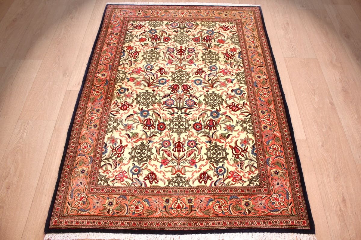 Perser Teppich Ghom 158x103 cm Beige, Schurwolle, handgeknüpft