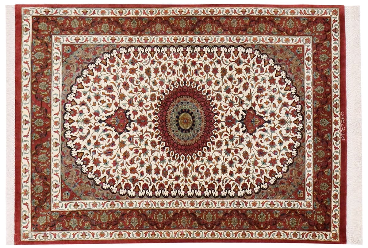 Perser Teppich Ghom 200x150 cm, Seidenteppich, harmonische Farben, handgeknüpft