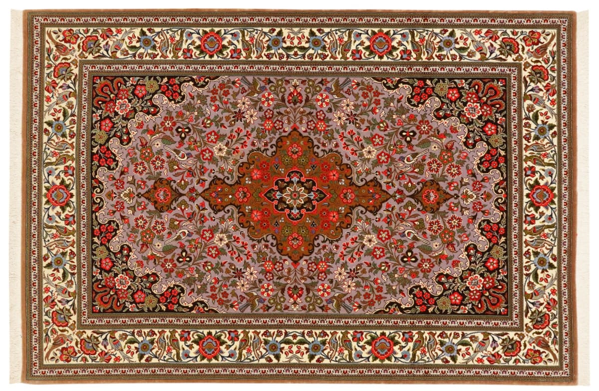Perser Teppich Ghom 202x139 cm Lila, handgeknüpft, Naturfarben