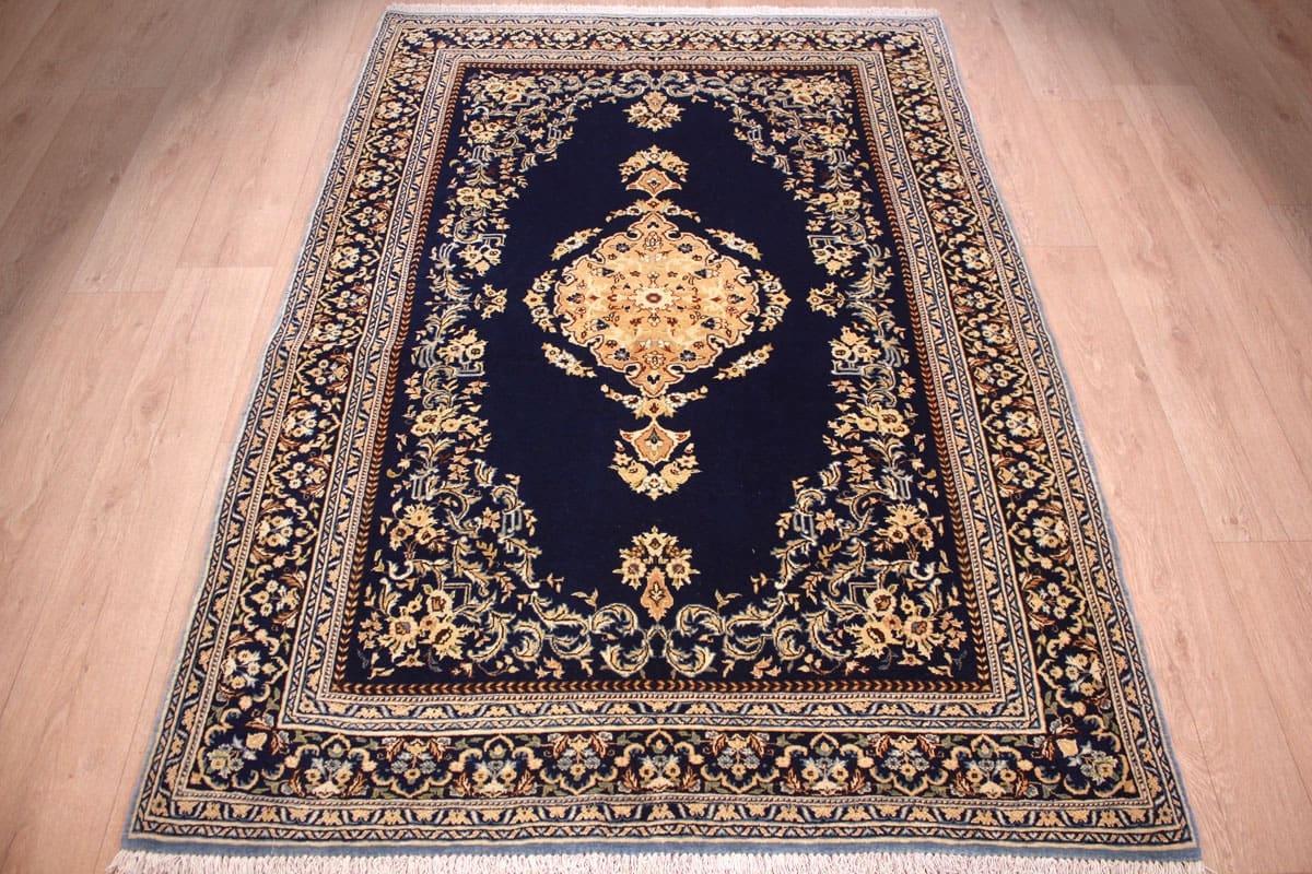 Perser Teppich Ghom 203x140 cm Dunkelblau, handgeknüpft