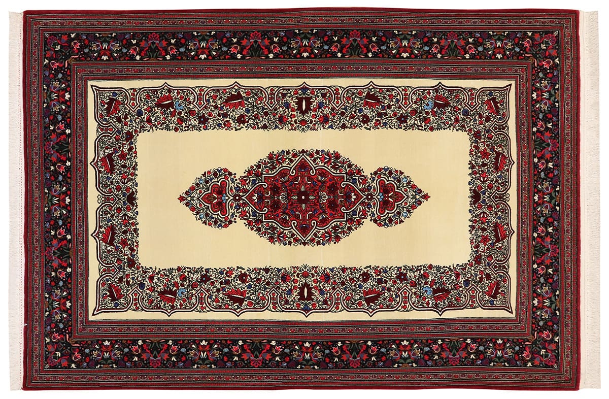 Perser Teppich Ghom 204x141 cm Beige, handgeknüpft, Naturfarben