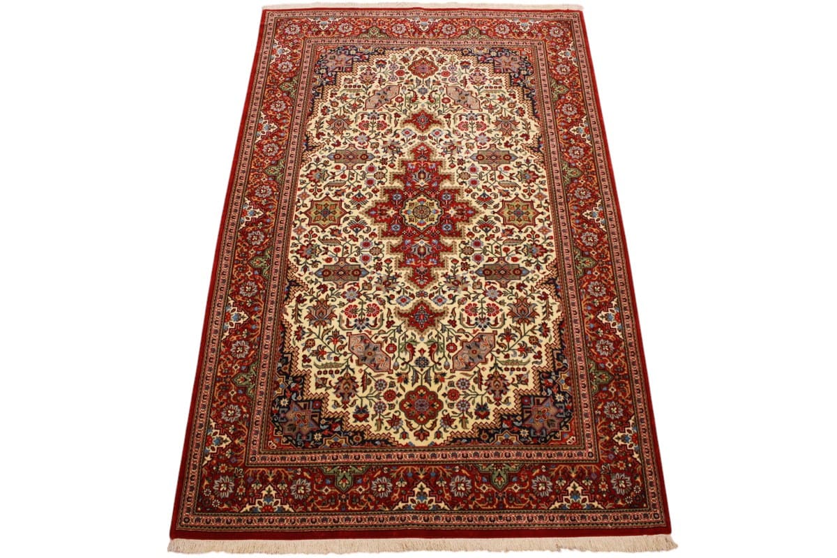 Perser Teppich Ghom 210x131 cm, Seide, Naturfarben, handgeknüpft