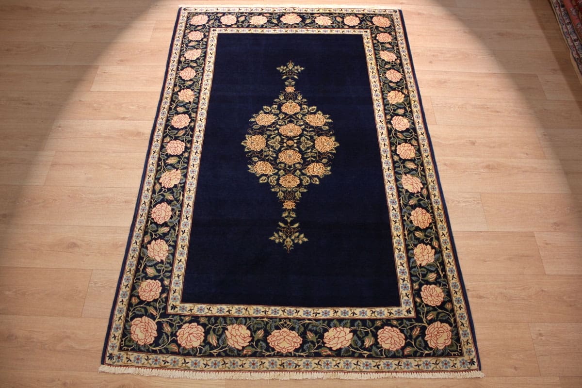 Perser Teppich Ghom 212x135 cm Dunkelblau handgeknüpft