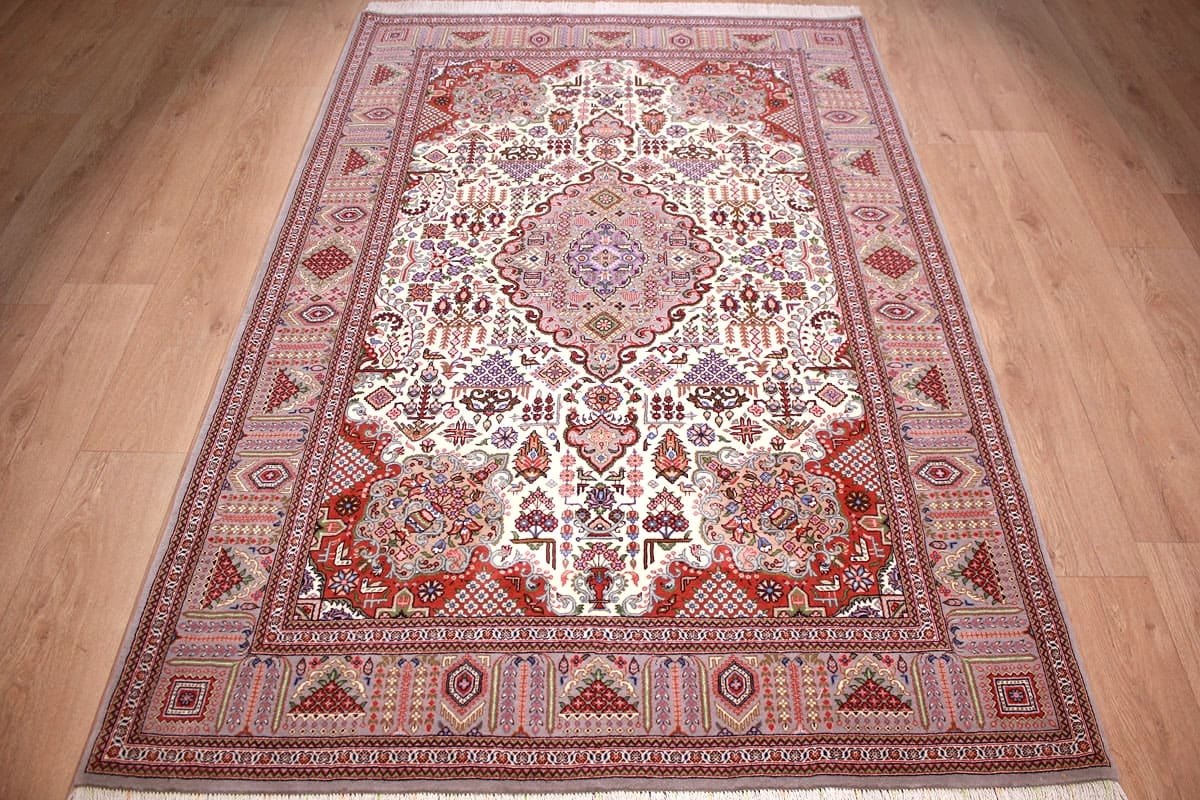 Perser Teppich Ghom 217x146 cm Beige, harmonische Naturfarben, handgeknüpft