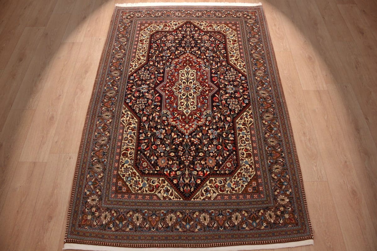 Perser Teppich Ghom 226x145 cm dunkelblau, handgeknüpft