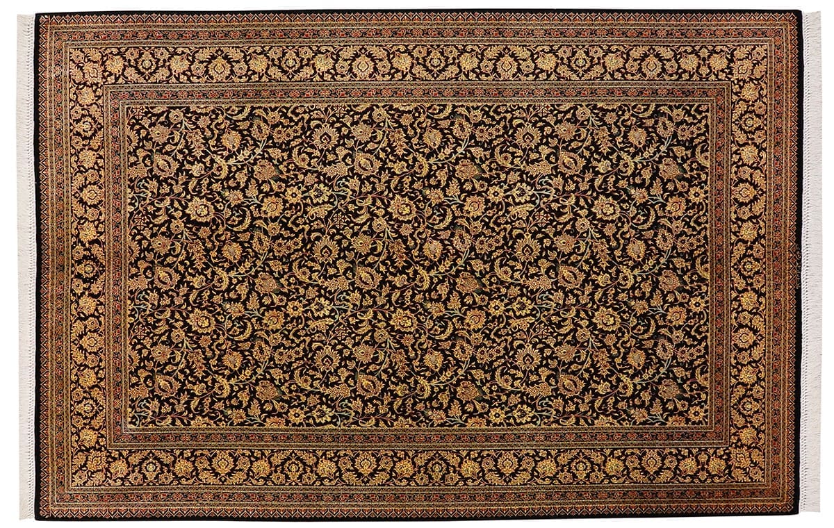 Perser Teppich Ghom 242x161 cm reiner Seide, feine Muster, handgeknüpft