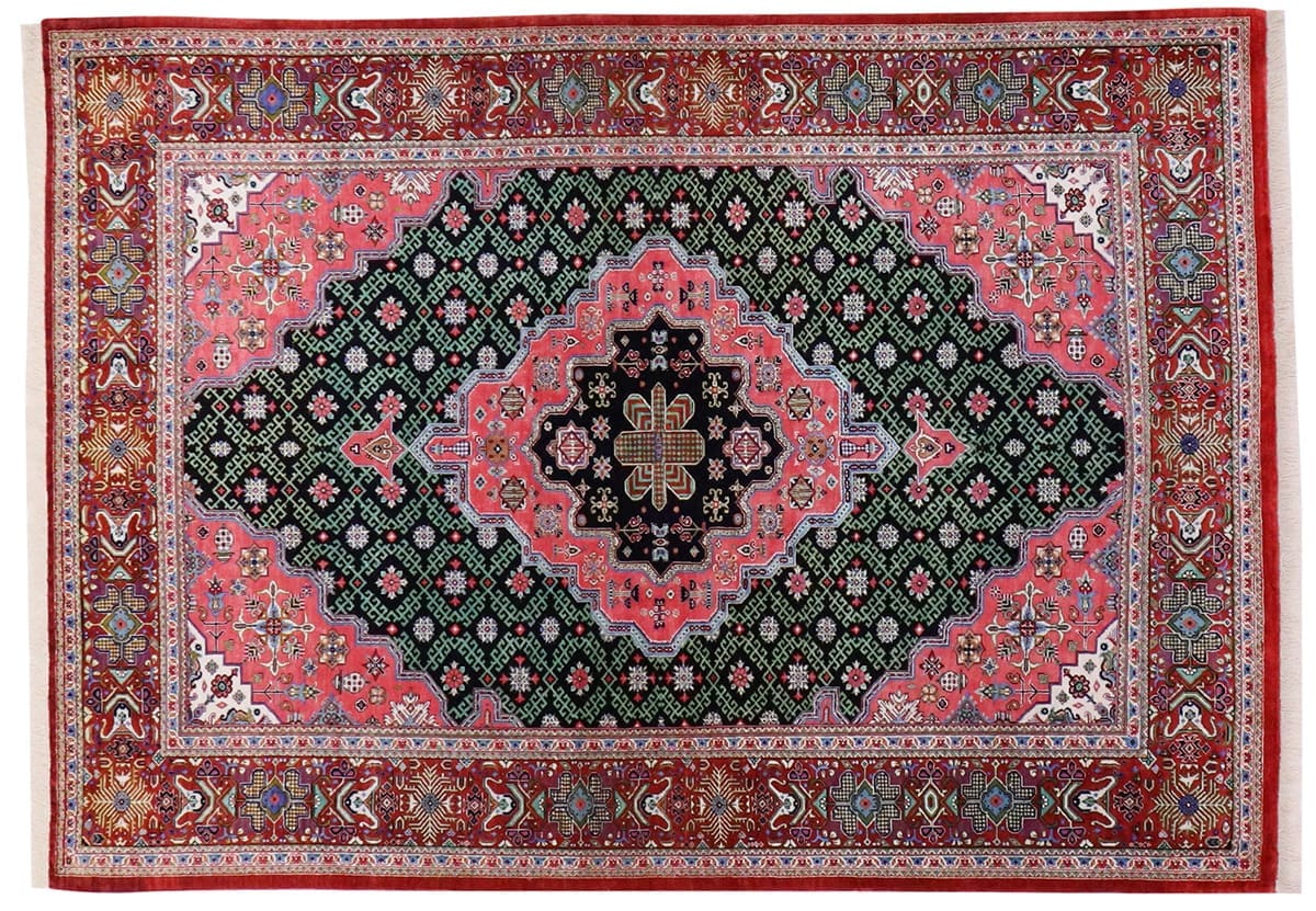 Perser Teppich Ghom Seidenteppich 154x106 cm Schwarz, handgeknüpft