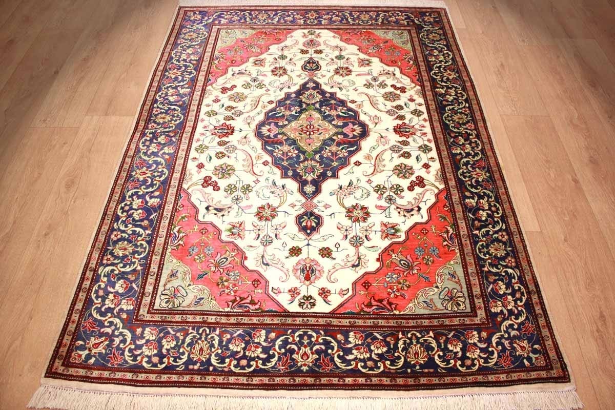 Perser Teppich Ghom Seidenteppich 192x136 cm Beige, handgeknüpft