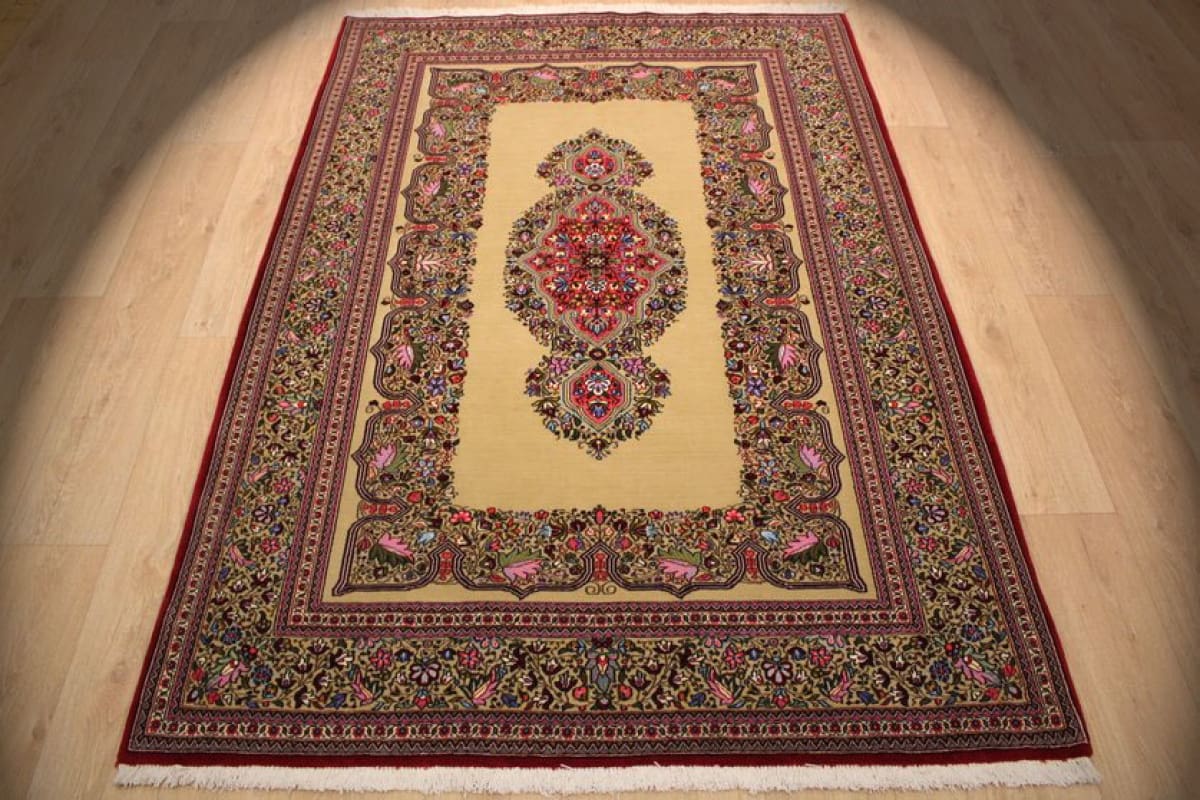 Perser Teppich "Gom" 219x151 cm, Naturfarben, handgeknüpft