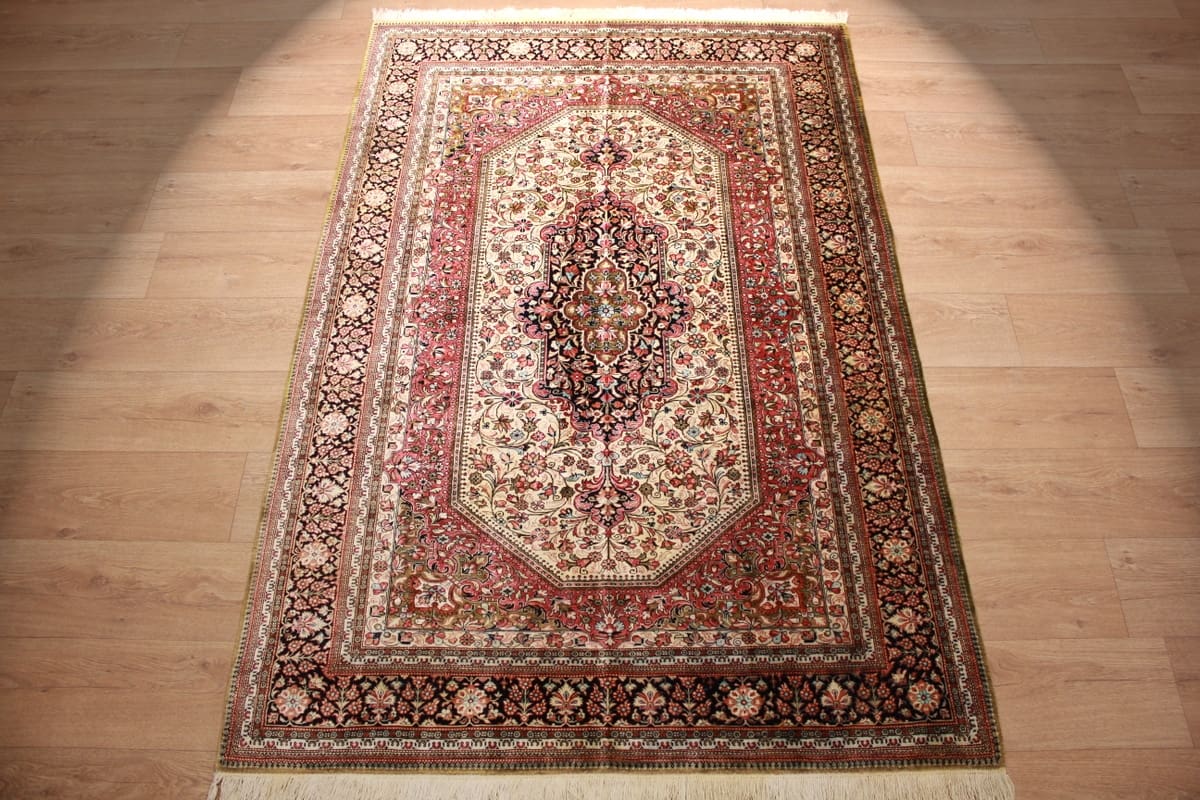 Perser Teppich "Gom" Seidenteppich 202x134 cm Rot, handgeknüpft