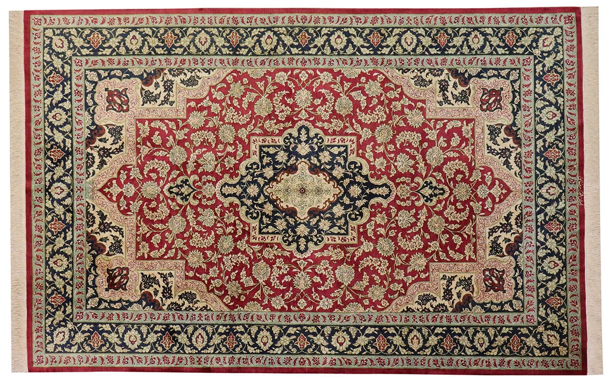 Perser Teppich "Gom" Seidenteppich 207x136 cm, Naturfarben, handgeknüpft