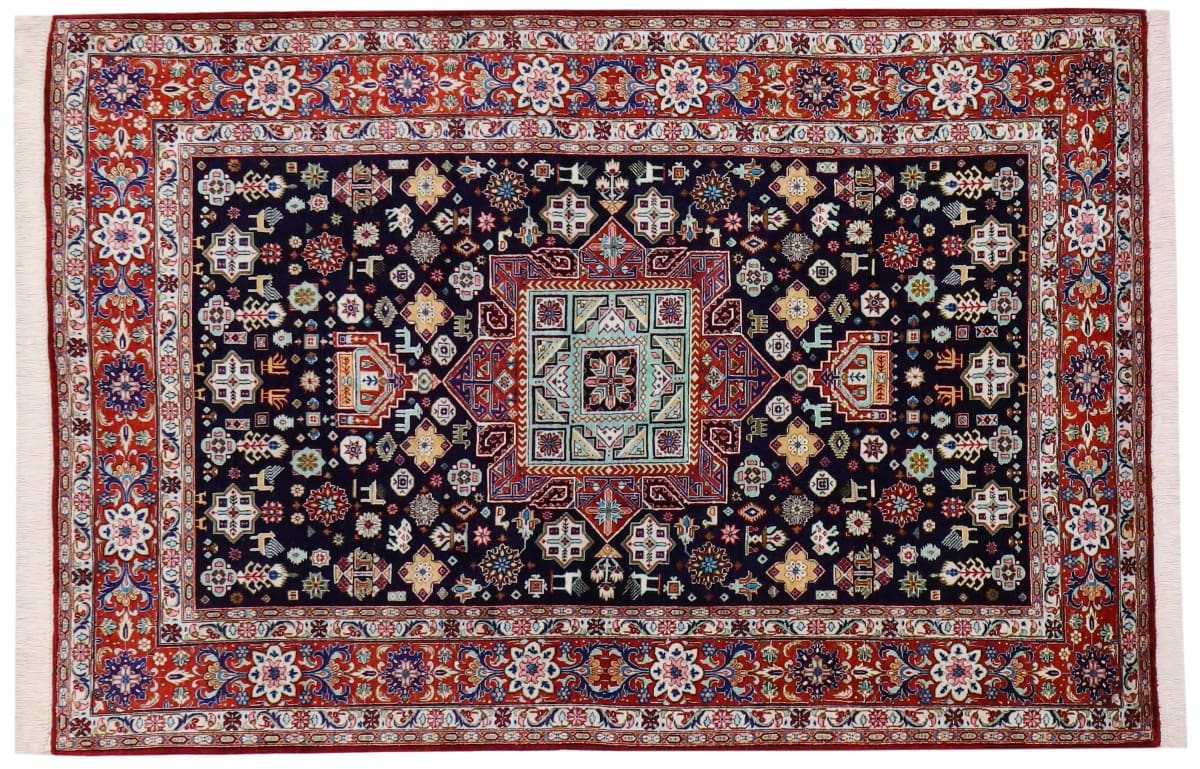 Perserteppich Ghom 157x105 cm - Seidenteppich, Naturfarben, handgeknüpft